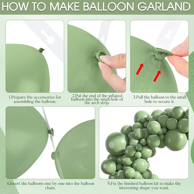 Amandir 153pcs Sage Green Balloons Arch Garland Kit Different Size | 18 12 10 5 - Image 4