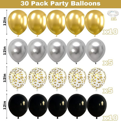 Jobkoo Black Gold Balloons, Metallic Gold Silver Black Latex Balloon - Image 2