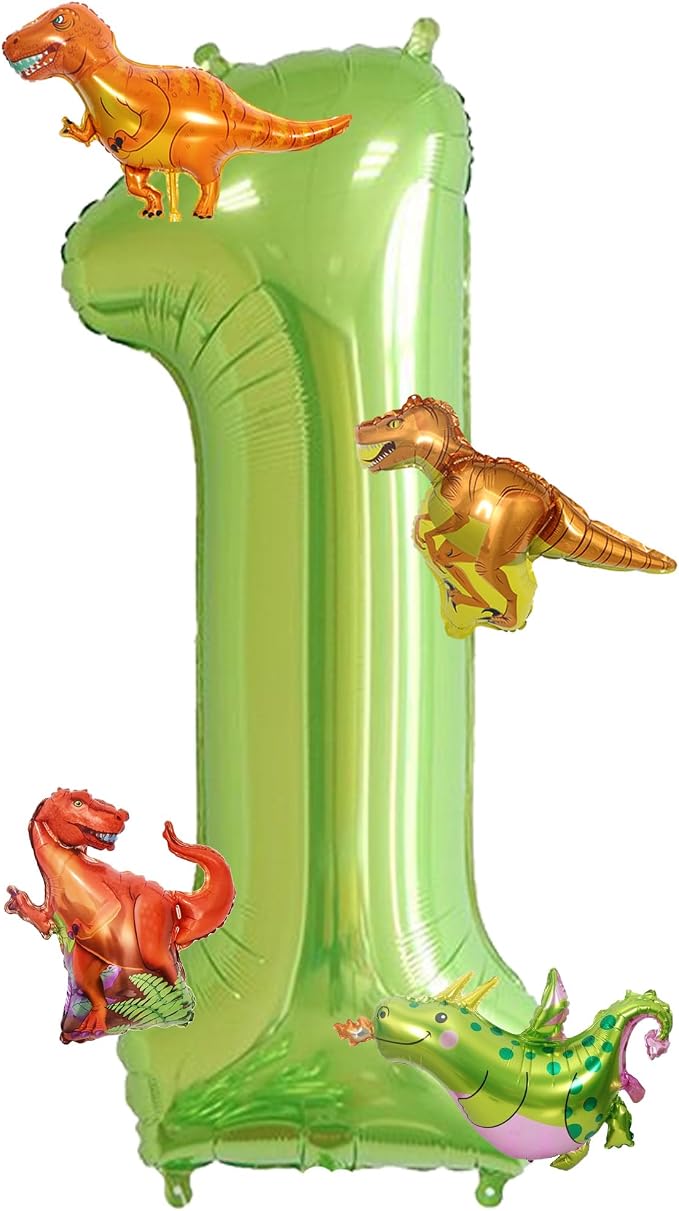 Dinosaur 1st Birthday Decorations 40 Inch Giant Green Number 1 Foil Balloon | by FacnyGather