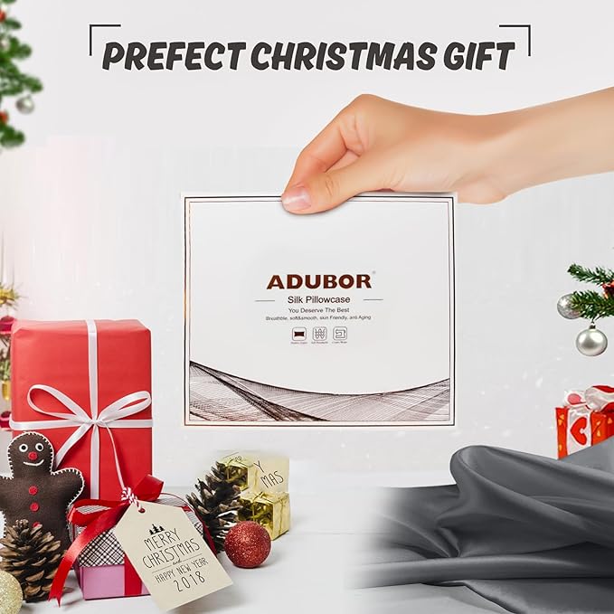 Adubor 100% Silk Pillowcase - Mulberry Silk Pillow Cases, 23 Momme 6A Grade Fibers, Silk Pillow Case for Hair and Skin Health, with Hidden Zipper (Queen 20''x30'', Space Gray, 1PC)