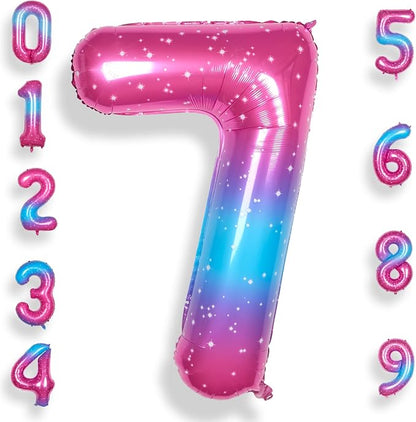 RainbowQ Blue Pink 7 Balloon Number 40 Inch Big 0-10 Foil Large Balloon | by RainbowQParty