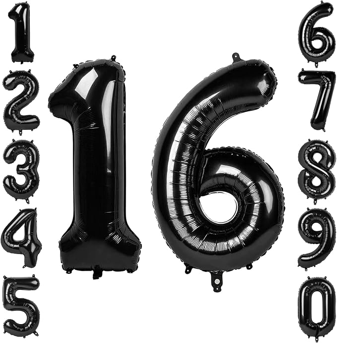 Black Number 16 Balloon 40 Inch, Foil Numeral by Unknown