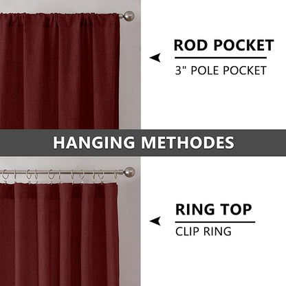 Tollpiz Linen Curtain Bedroom Rod Pocket Semi Sheer Curtains Burlap Light - Image 5
