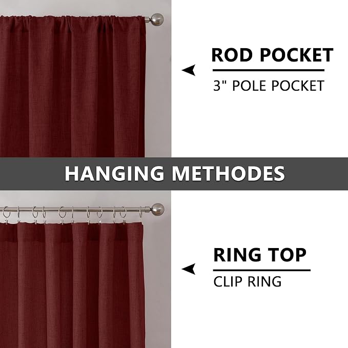Tollpiz Short Linen Curtains Bedroom Rod Pocket Semi Sheer Curtain Burlap Light - Image 5