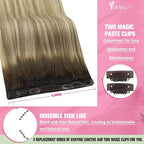 YoungSee Wire Hair Extensions Real Human Hair Brown Balayage Hair Extensions Invisible Wire Dark Roots to Light Brown with Blonde Reusable One Piece Hair Extension Easy to Wear 18Inch 80G