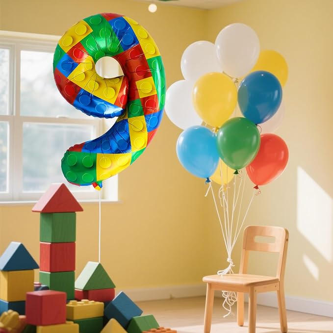 32 Inch Stackable Block Number Balloon – Colorful Brick Building Themed Big - Image 5