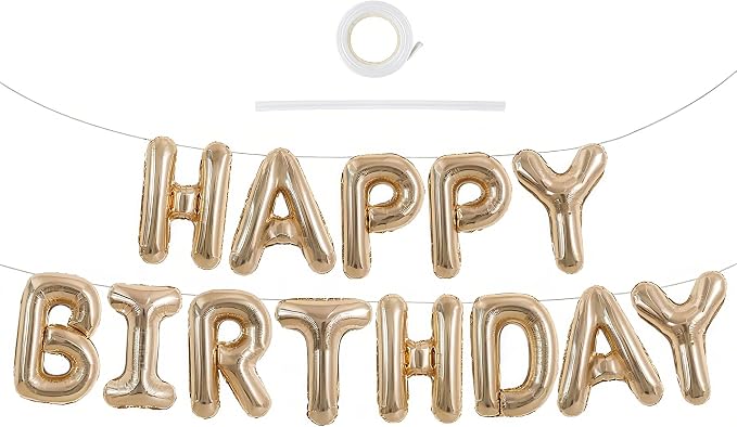 TONIFUL 16 Inch Champagne Gold Happy Birthday Balloon Banner Decorations | by TONIFUL
