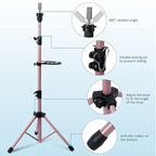 Klvied Wig Stand Tripod Upgraded, Mannequin Head Stand Double Locking, Reinforced Metal Wig Head Stand with Tool Tray, Rose Gold (53.5 Inches)