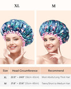 mikimini Medium Shower Cap for Girls and Women, Flamingo Shower Caps with Pink Lace, Reusable Waterproof Bathing Shower Hat for Girls