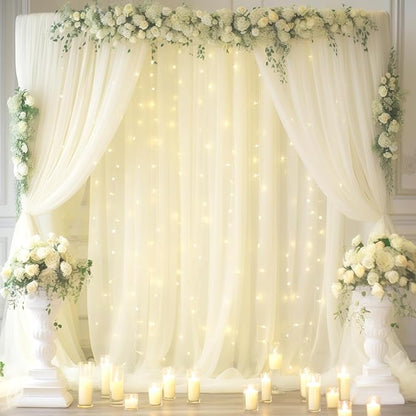 20x10ft Ivory Tulle Backdrop Curtain by Partisky