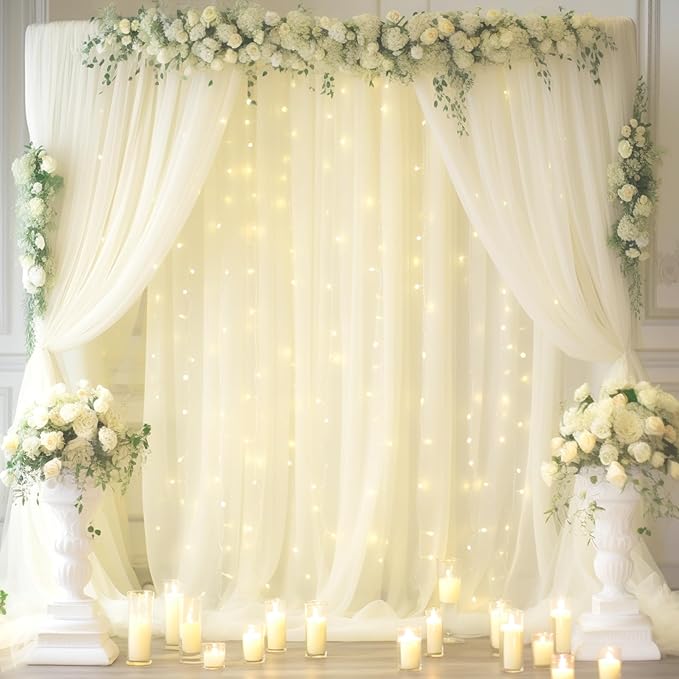 20x8ft Ivory Tulle Backdrop Curtain by Partisky