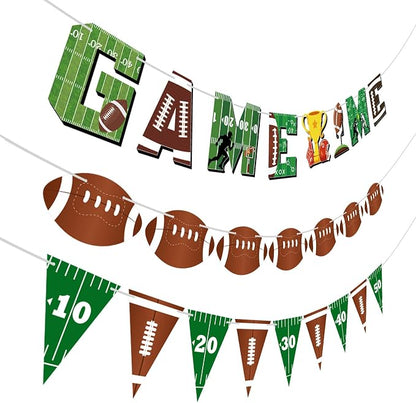 Game Time Football Banners Rugby Party Banner Sign Garlands Triangle Flags by Adecortalk