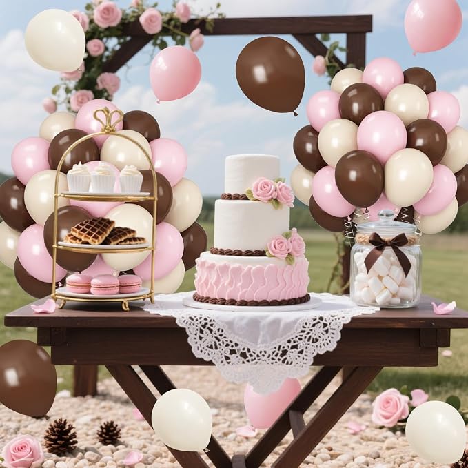 Pink and Brown Balloons Light Pink Coffee Brown Beige Balloons 12inch White - Image 6
