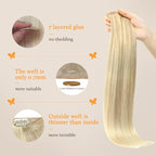 DOORES Human Hair Extensions - Ash, Golden, and Platinum Blonde - 22 Inch, 7pcs, 110g - Invisi Edge Seamless Clip in Real Human Hair Straight
