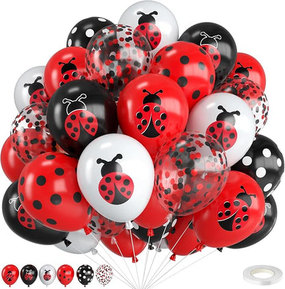 Ladybug Balloons, 12 Inch Ladybug Print Red Black White and Polka Dots Balloon by FunHot