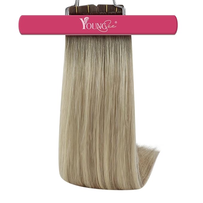 YoungSee Balayage Tape in Hair Extensions Human Hair Ash Blonde with Platinum Blonde Ombre Tape in Extension Ombre Hair Extensions Real Human Hair Tape in for Women Invisible 16In 50g 20pcs