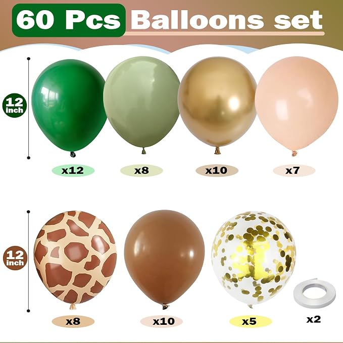 Sage Green Brown Balloons, 60 Packs 12 inch Olive Green Gold Safari Balloons - Image 2
