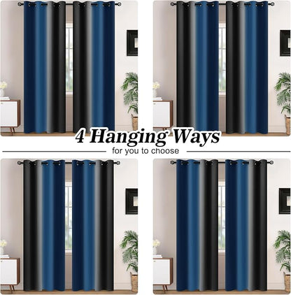 Yakamok Blackout Ombre Dark Blue and Black Curtains - Image 2