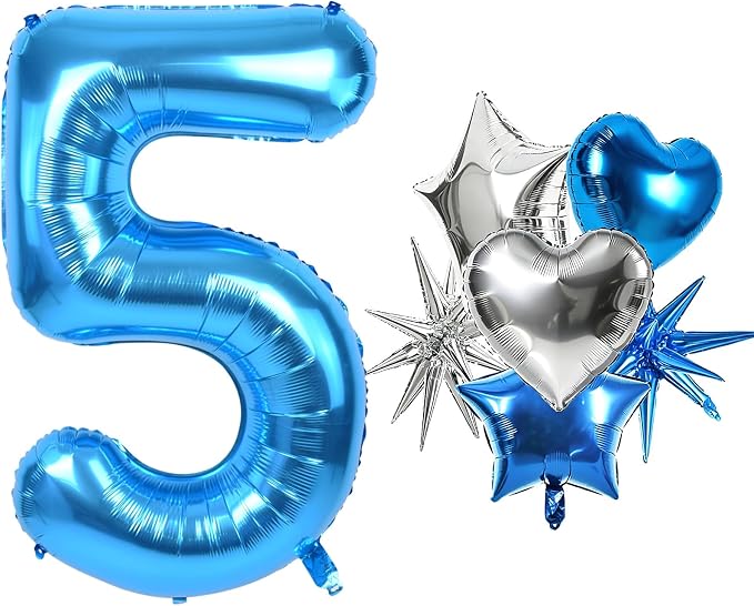 TONIFUL 5th Birthday Balloons Kit 40 Inch Blue Large Number 5 Foil Balloon | by TONIFUL