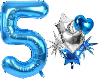 TONIFUL 5th Birthday Balloons Kit 40 Inch Blue Large Number 5 Foil Balloon | by TONIFUL