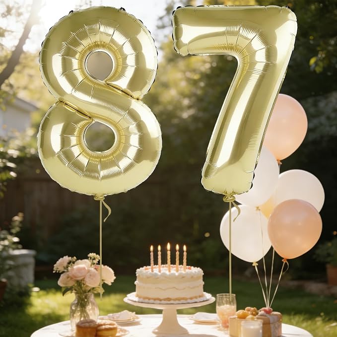 40 Inch Number 87 Balloons for 87th Birthday Party Decorations, 0-100 Champagne - Image 3