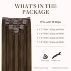 GOO GOO Clip in Hair Extensions Real Human Hair, Remy Human Hair Extensions Clip ins for Women, Natural Human Hair, 18inch 120g 7Pcs, 2C/4E/6C Brown Sugar Swirl Highlights