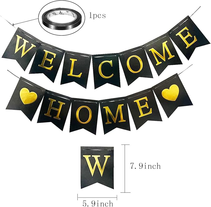 Welcome Home Banner Decorations Glitter Black Bunting Backdrop - Image 7