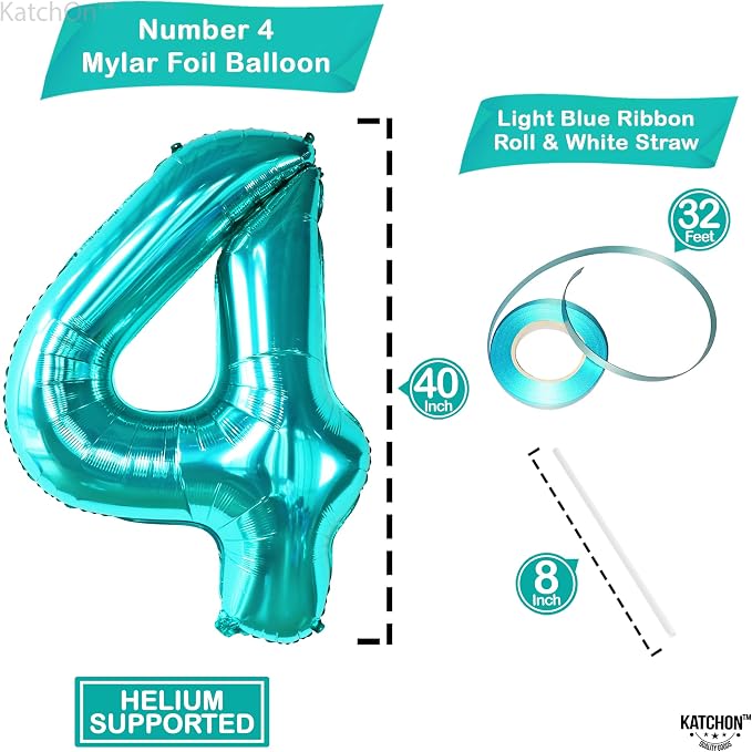 KatchOn Aqua Blue Number 4 Balloon 40 Inch | Mermaid Number 4 Balloon - Image 4