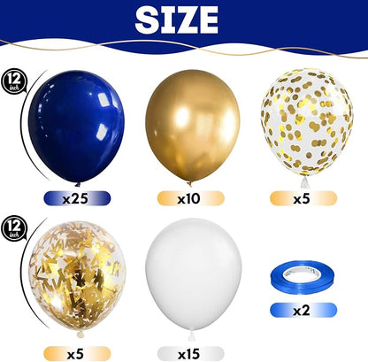 Navy Blue Gold Balloons, 60 Packs 12 Inch Dark Blue White Gold Metallic Chrome - Image 2