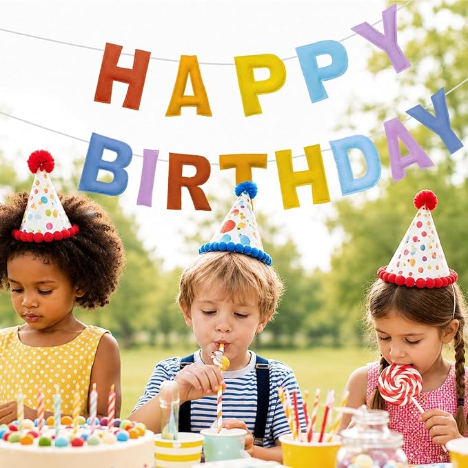 Felt Happy Birthday Banner, Pre-Strung 3D Birthday Rainbow Garland | Reusable - Image 2