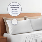 Kickoff Viscose Bamboo Pillowcase, Queen, Set of 2, 100% Organic Hidden Zippered Viscose Bamboo Pillow Case Queen Size, Cooling Pillow Cover for Hot Sleepers (20"x30", Trimmed, Iced Latte)