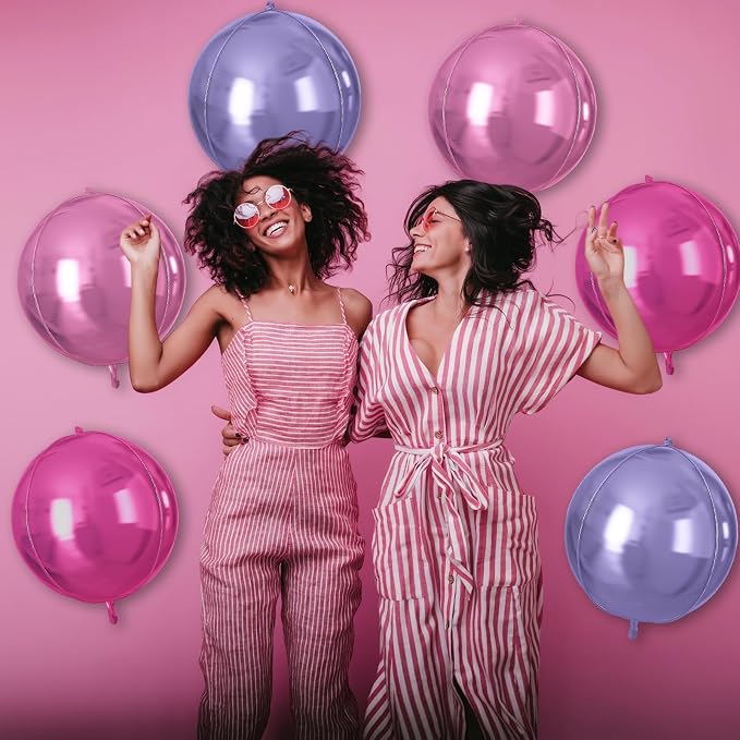 Pink Purple Round Foil Balloons 9 pcs, Metallic Giant 4D Round Balloons 22 Inch - Image 4
