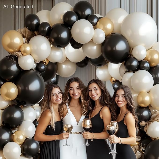 Black White Gold Balloon Arch Kit, Double Stuffed, Party | Pearl Sand White - Image 7