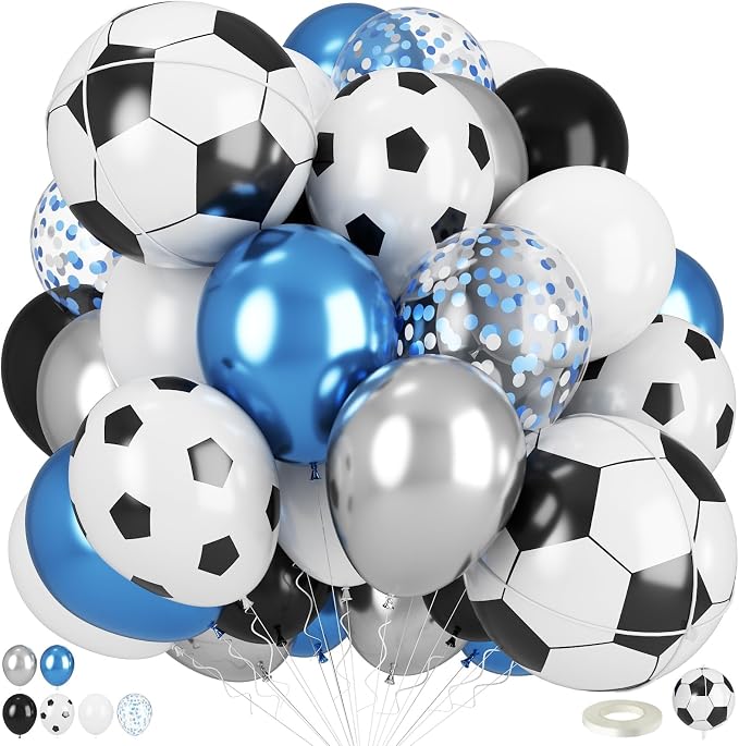 Soccer Balloons, Metallic Blue Silver Balloons by Togvu