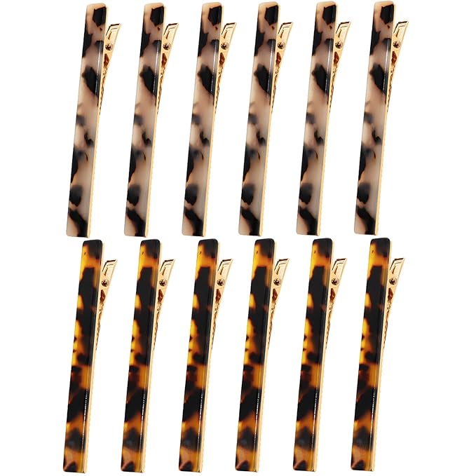 Cobahom 12Pcs Leopard Print Hair Clips Resin Barrettes Tortoise Shell Hair Clip Duckbill Clips for Women Hair Accessories (6 Deep Pattern + 6 Light Pattern)
