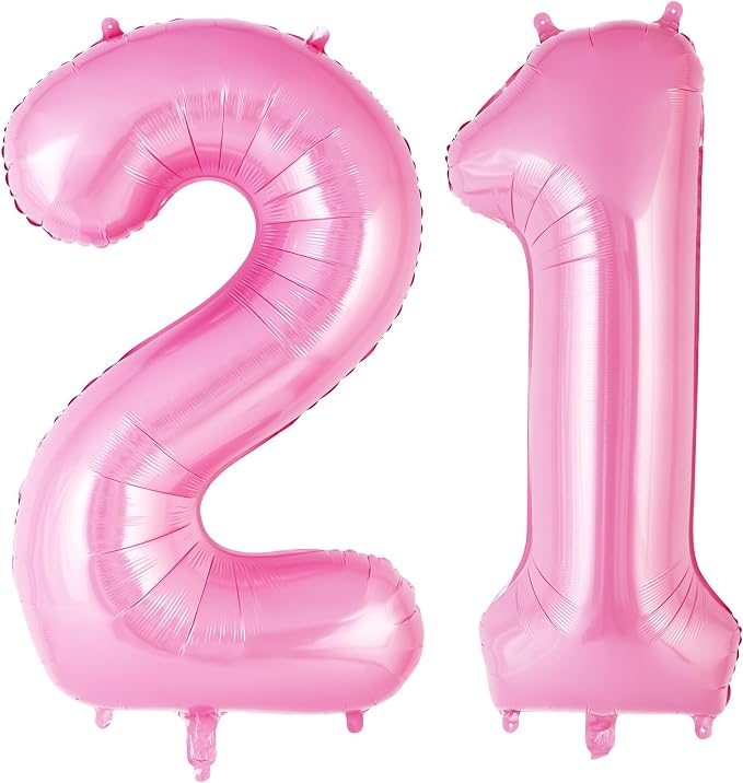 Pink Number 21 Balloons, Big Large Foil Number Balloons, Jumbo Giant Mylar by AIQINHU