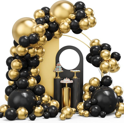 Black and Gold Balloons Garland Arch Kit, New Year, Anniversary Party by YMSZ