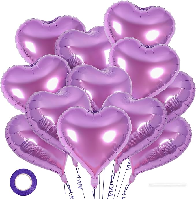 12 Pcs Light Purple Heart Balloons, 18 Inch Heart Foil Balloons Love Balloon by YOTHORN