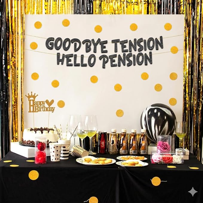 Pre-Strung Goodbye Tension Hello Pension Black Glitter Banner - Image 6