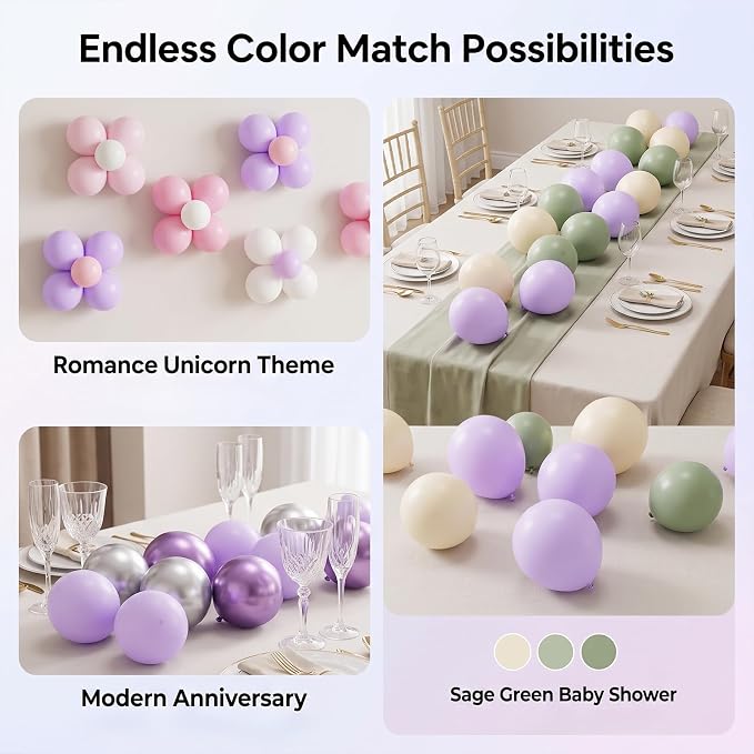 40pcs 12 Inch Pastel Purple Balloons, Matte Macaron Lavender Lilac Balloons | - Image 5