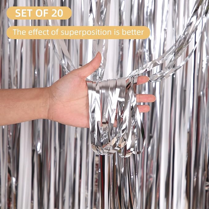 20 Pack Silver Foil Curtain Backdrop 3.2ft x 8.2ft Foil Fringe Backdrop Curtain - Image 2