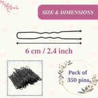 Set of 350 premium U-shaped hair pins, measuring 6cm/2.4 inches, perfect for women, girls, and hairdressers. with a clear storage box and is suitable for all hair types(Black) (350 Pins)