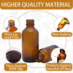 6 Pack 2oz Amber Glass Bottles for Vanilla Extract, Boston Round Leak-Proof Brown Glass Jars with Caps, Bonus Funnel - Ideal for Homemade Extracts, Essential Oils, DIY Christmas Party Gift Supplies