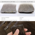 WENNALIFE Seamless Clip In Hair Extensions, 14 Inch 7pcs 130g Ombre Walnut Brown to Ash Brown and Bleach Blonde Real Human Hair Extensions