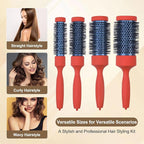 Round Brush Set for Blow Drying & Curling - Ceramic Ion Thermal Barrel Brushes 4 Sizes - Leaves Hair Shiny, Wooden Handle, Heat Styling blowout Brush Work with Blow Dryer for Women & Men (Orange)