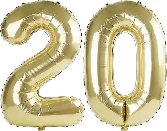 40 Inch Number 20 Balloons for 20th Birthday Party Decorations, 0-100 Champagne by FOBELEC