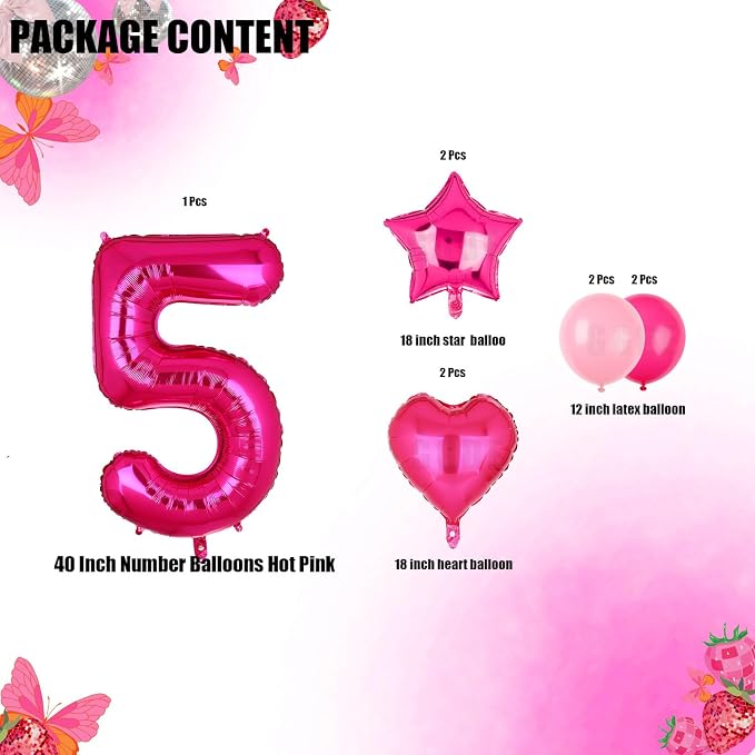 40 Inch Number Balloons Hot Pink 5 Cowgirl Pink 5th Birthday Decor 9 Pcs | - Image 2