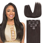 Lashey Straight Clip in Hair Extensions for Women, 20 Inch 7pcs 120g Dark Brown Remy Human Hair Extensions Thick Hair with Lace Weft Clip Ins