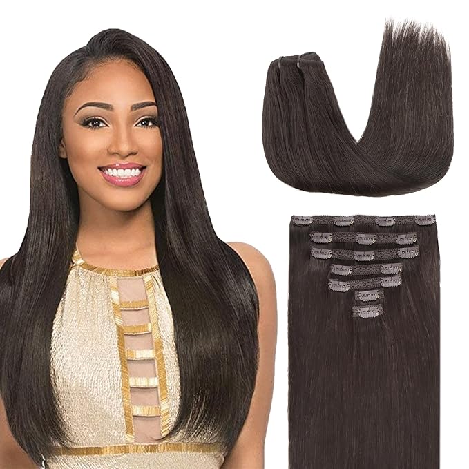 Lashey Straight Clip in Hair Extensions for Black Women 18 Inch 7pcs #2 Dark Brown Hair Extensions Real Human Hair Lace Clip Ins 120g Thick Human Hai