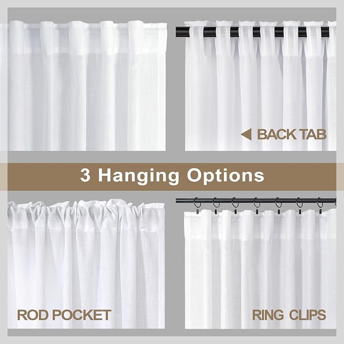 Pitalk White Back Tab Linen Curtains 94 Inches Long 2 Panel Set - Image 5